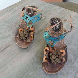 Elite Corky's Authentic Leather Yuma” Colorful Wedge Sandal Size 8